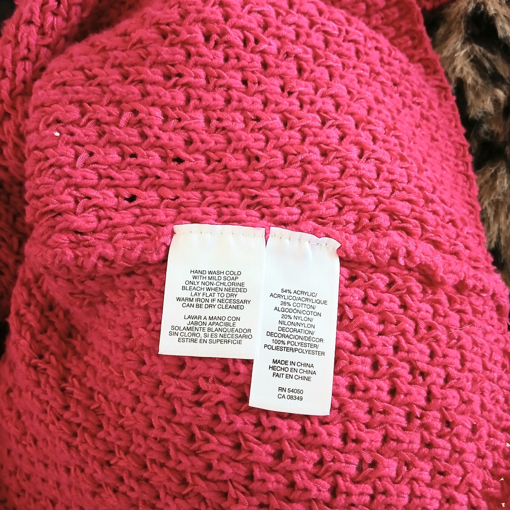 Jones New York Hot Pink with Black Beaded Trim Cardigan Sweater  Size S Stretchy - Picture 7 of 8
